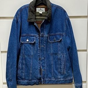 Woolrich Mens Denim Chore jacket blanket lining leather collar XL